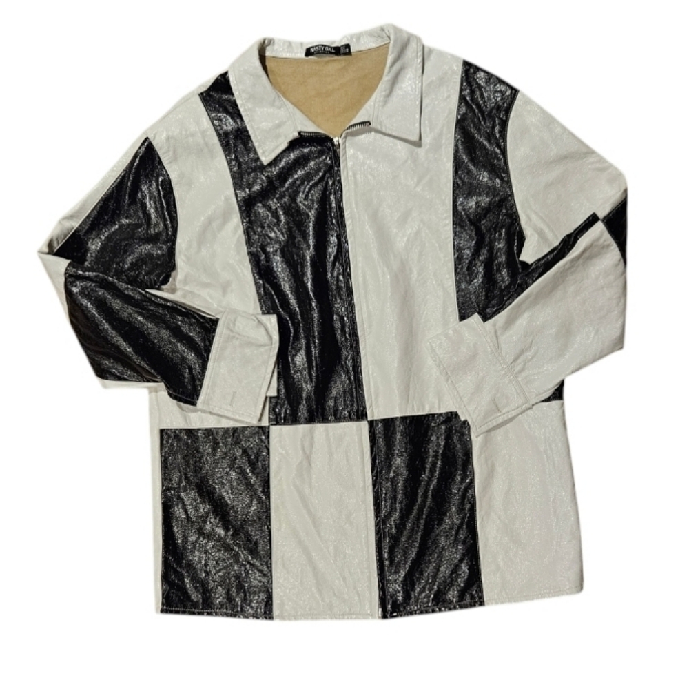 Nasty Gal Black And White Petite Mono Patchwork Faux Leather Shacket Size 8 Euc